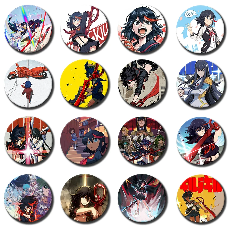 Classic Anime Kill La Kill Lapel Pin Round Cartoon Snap-in Brooch Handmade Ryuko Matoi Satsuki Badge Bag Hat Jewelry Accessories