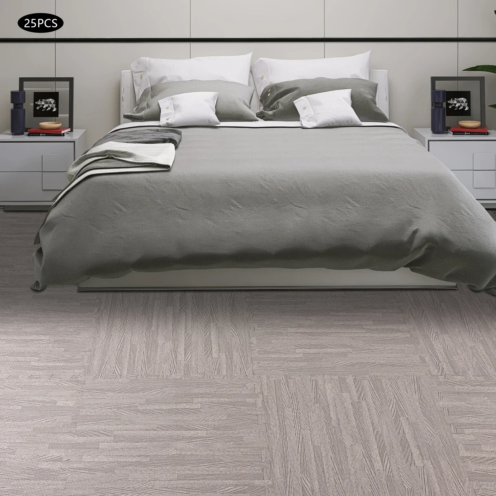 

25pcs 24*24 in Gray Wood Grain Splicing Foam Floor Mat, 0.4in Thick Wear-resistant Printed Foam Tiles for Living Rooms & Studies