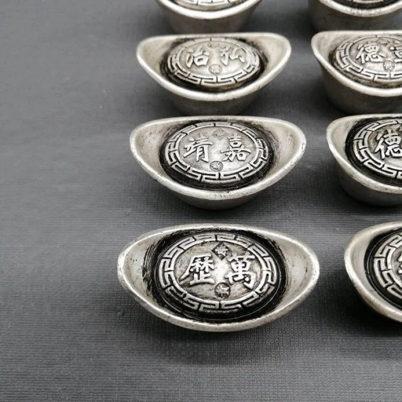 Antique Miscellaneous White Copper Silver Plated Antique Sycee Daming Library Silver Ten Emperor Yuan Treasure Wanli Ingot Craft