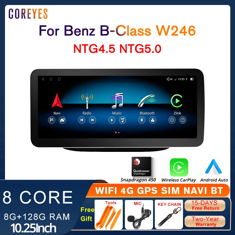 

COREYES 10.25 Inch Android 12.0 Car Radio For Benz W246 2011-2018 Carplay Stereo Multimedia Player Head Unit BT Snapdragon 450