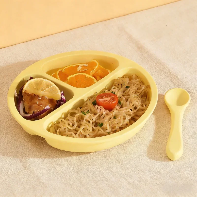 Baby Safe Sucker Silicone Dining Plate Solid Fall Prevention Children Dishes Suction Toddler Training Tableware Kids Feeding Bow