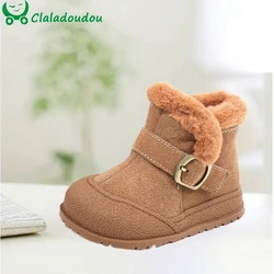 Claladoudou Baby Snow Boots, Genuine Leather Warm Winter Boots Boy,Solid Anti-slip Fashion Winter First Walkers For Girls