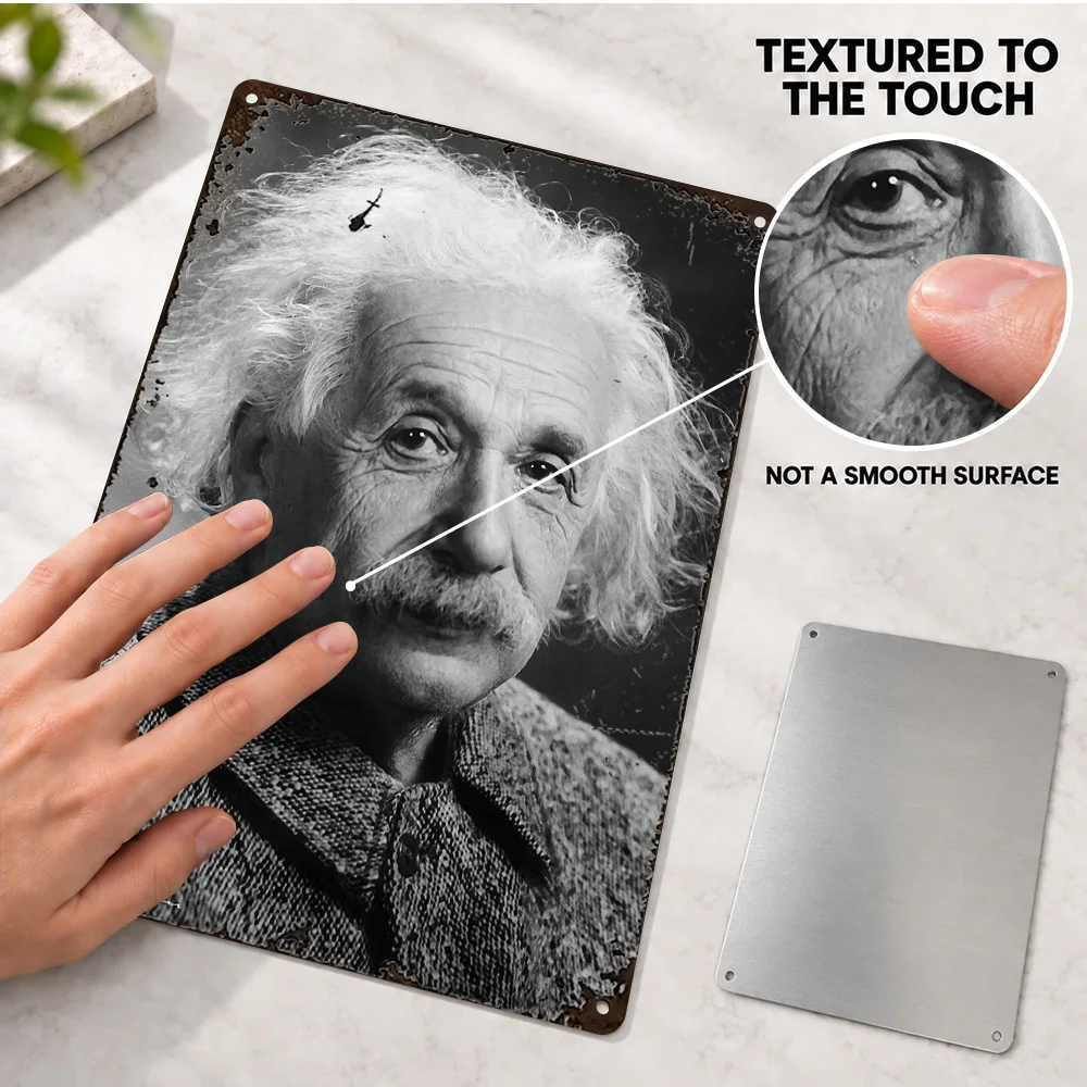 Albert Einstein Portrait Scientist Textured Metal Poster Personalized Aluminum Sign Modern Classical Wall Art For Library Decor