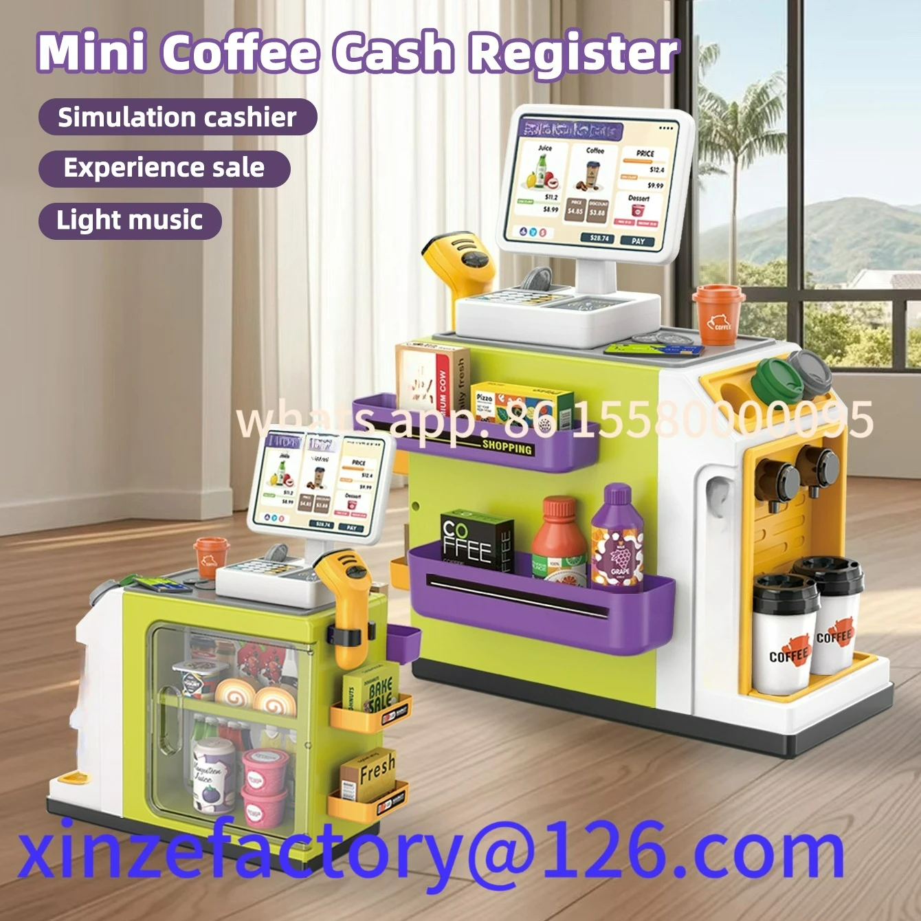 

Customizable Mini Pretend Play children's toy supermarket shopping counter coffee vending counter set