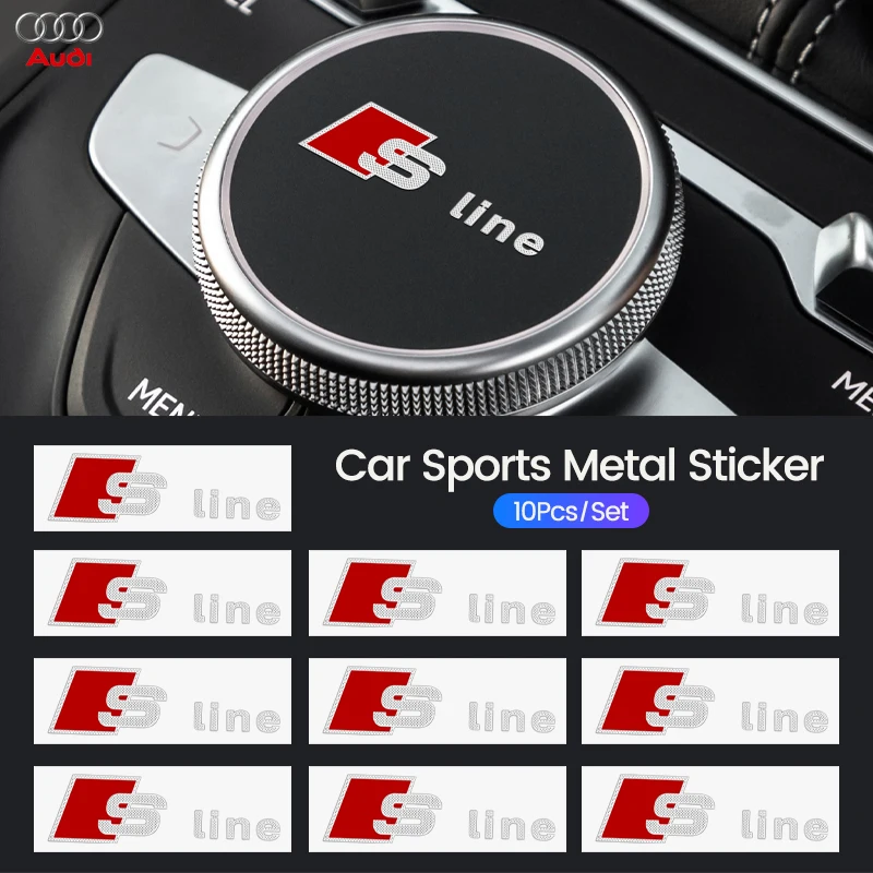 10PCS Aluminum Car Interior Stickers Sline Badges Emblem Decoration Accessories for Audi A3 Q5 B9 B7 C6 A4 B8 8P 8V B6 A5 A6 C7