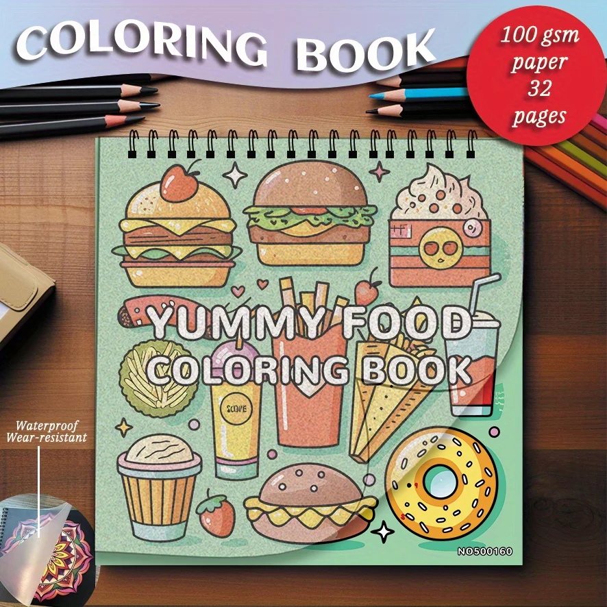 Cola Burger Food Coloring Book - 8.27 x 8.27 inches 32 pages coloring book - ideal gift for family or friends