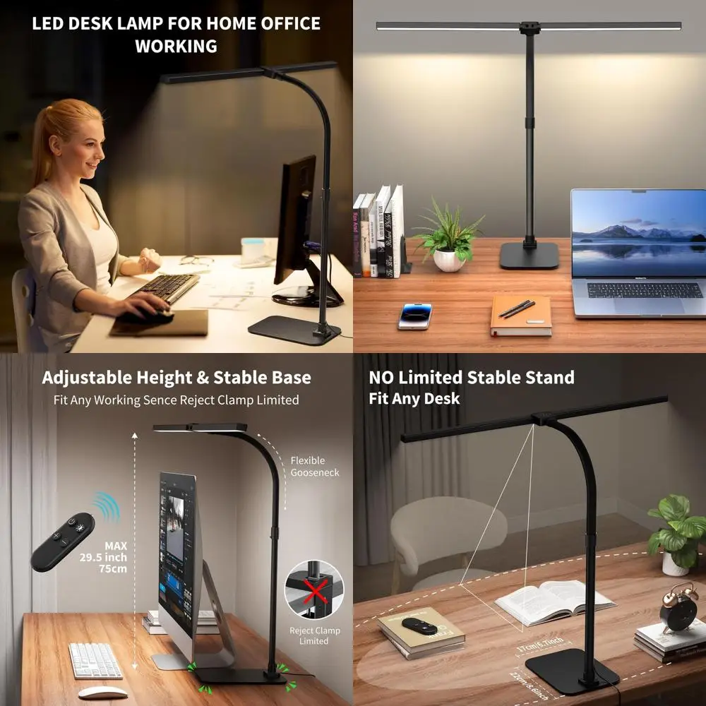 

Modern Dual-Head Adjustable Gooseneck Desk Lamp with 5 Color Modes, Remote Control, 1500lm Bright Lighting for Home Office