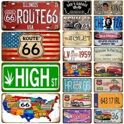 Car Metal Poster Tin Signs Home Wall Decor Route 66 Man Cave Plate Metal Sign Vintage Motorcycle For Garage Bar Pub Moto Club