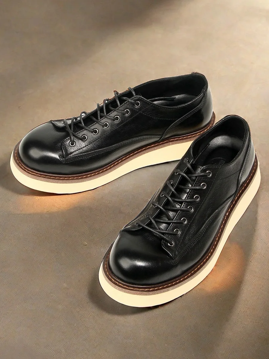 

Мужские ботинки Ameikaji в стиле ретро из натуральной кожи ручной работы с эффектом потертости, в британском стиле, с широким носком