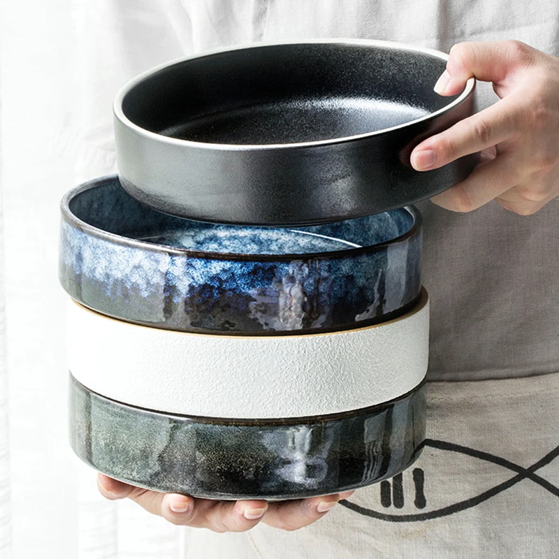 4.5/6/8 Inch Creative Ceramic Threaded Round Bowl Household Japanese Soup Bowls Nordic Handpainted Salad Plate Kitchen Tableware