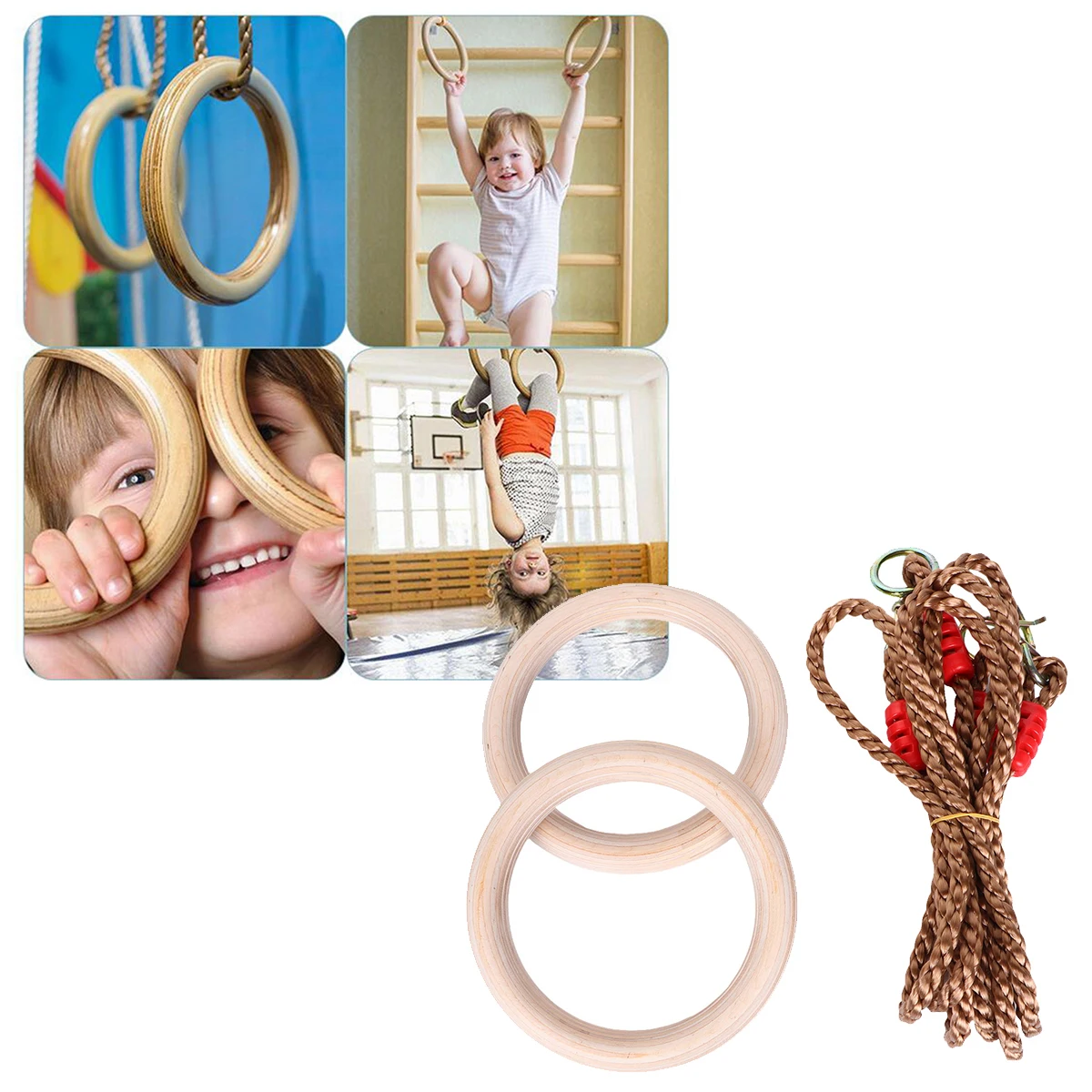 

Wooden Hanging Ring Fitness Rings Gym Gymnastic Exercise for Bodyweight Training Home