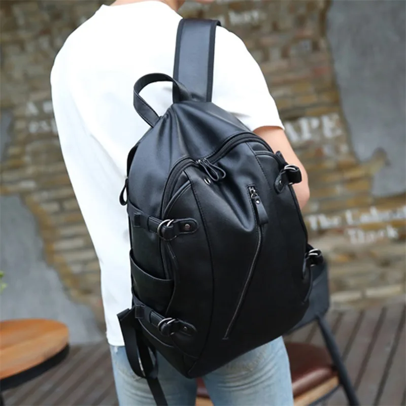 Backpack Men External Usb Charge Waterproof Backpack Fashion Pu Leather Travel Bag Casual School Bag Leather Bookbag