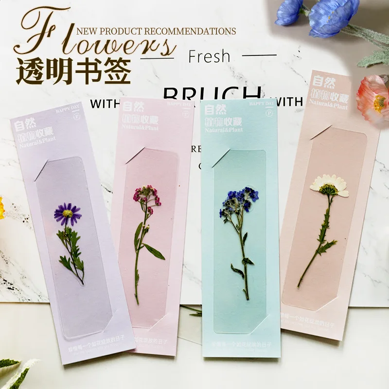 10Pcs Creative Gift Pet Transparent Dried Flower Pressed Flower Bookmark Laminated Plant Specimen Artistic Fresh Journal Reading Book Clip Commemorative Card