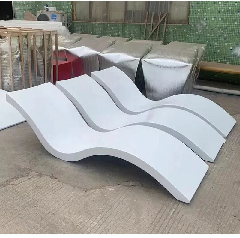 portable white color custom frp  in water pool tanning ledge poolside lounge chairs outdoor fibergrlass chaise sun loungers