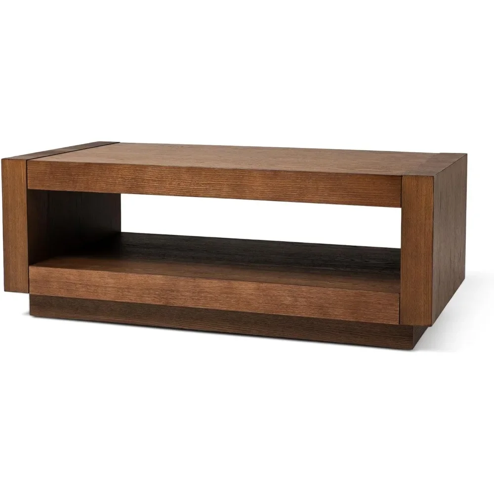 Artemis Large 2 Tier Contemporary Rectangle Wooden Center Coffee Table with Shelf Storage for Living Room inRefined Brown Finish