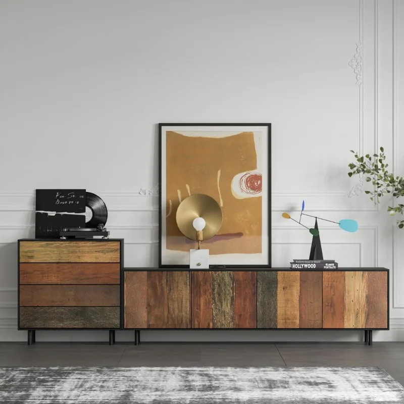 Nordic solid wood living room TV cabinet simple and modern solid wood, small apartment side cabinet floor cabinet locker storage