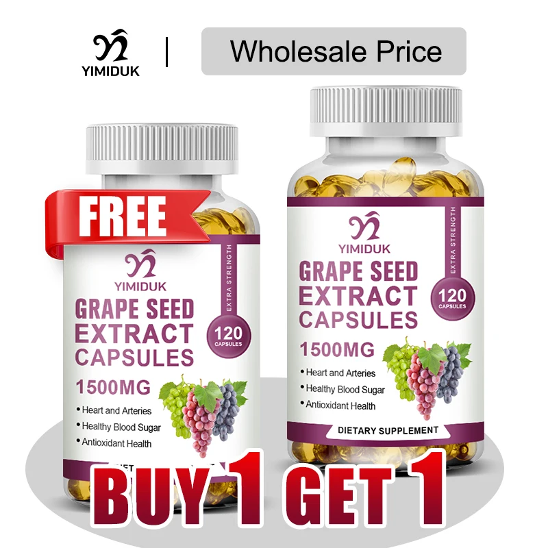 Buy 1 Get 1 Free! Natural Grape Seed Extract Capsules , Strong Antioxidant for Cholesterol Balance, Immune & Collagen Production