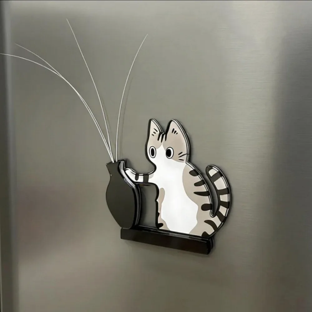 Cartoon Cat Hair Storage Box Kitten Theme Moisture Proof Pet Memorial Fridge Magnet Novelty Dust-proof Mini Vase Fridge Ornament