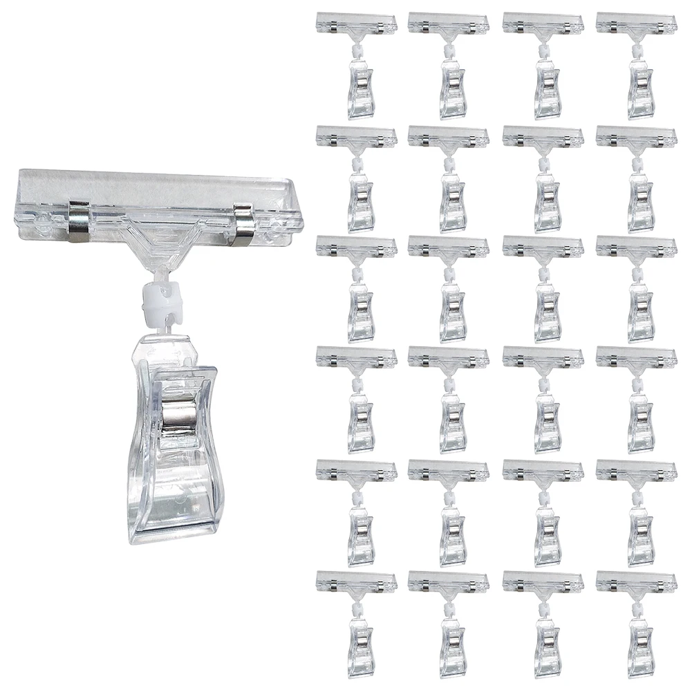 25 Pcs Plastic Swivel Price Signs Clip Clear Double Head Display Clips Price Rack Shelf Clips for Retail Rack Baskets Or Cards