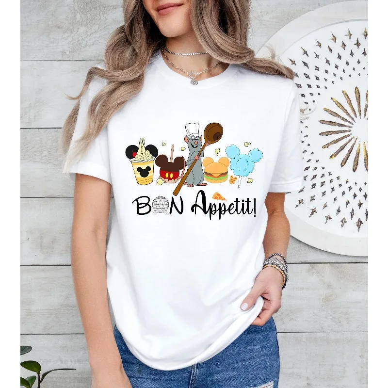 Retro Disney Gourmet Snack T-shirt Women's T-shirt Summer New Men's and Women's Casual Fashion Street Wear