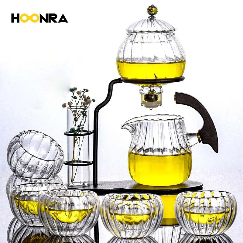 

HOONRA Creative Lantern Model Glass Teapot Modern Decoration Kung Fu Teapot Drinkware Transparent Glass Tea Set 6 Cups