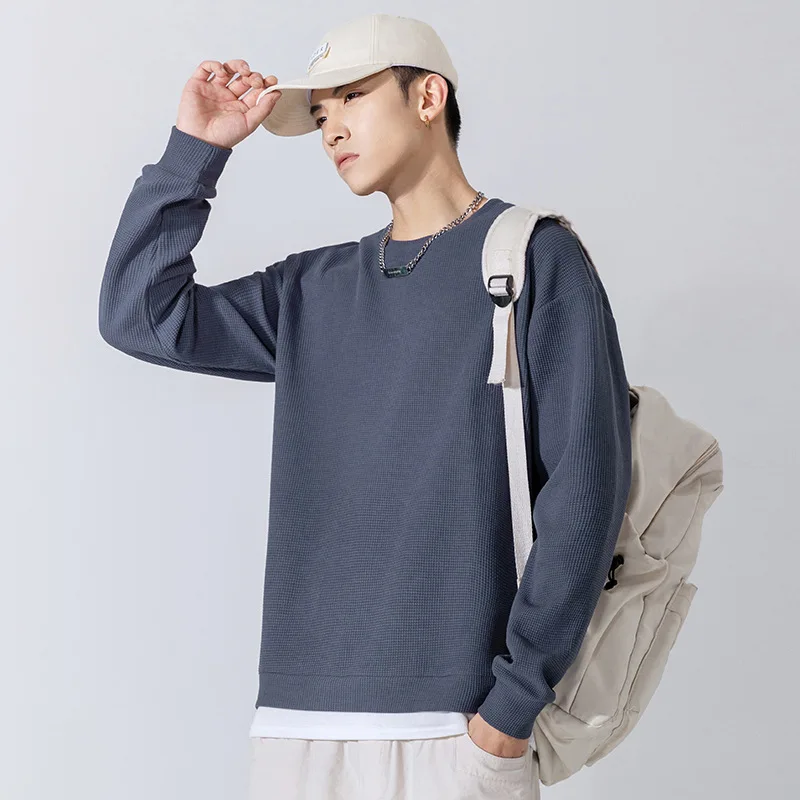 MRMT 2024 Brand New Solid Color Sweater Men's Loose Fashion Brand Fake Two-Piece Splicing Light Board Clothes Tops For Male