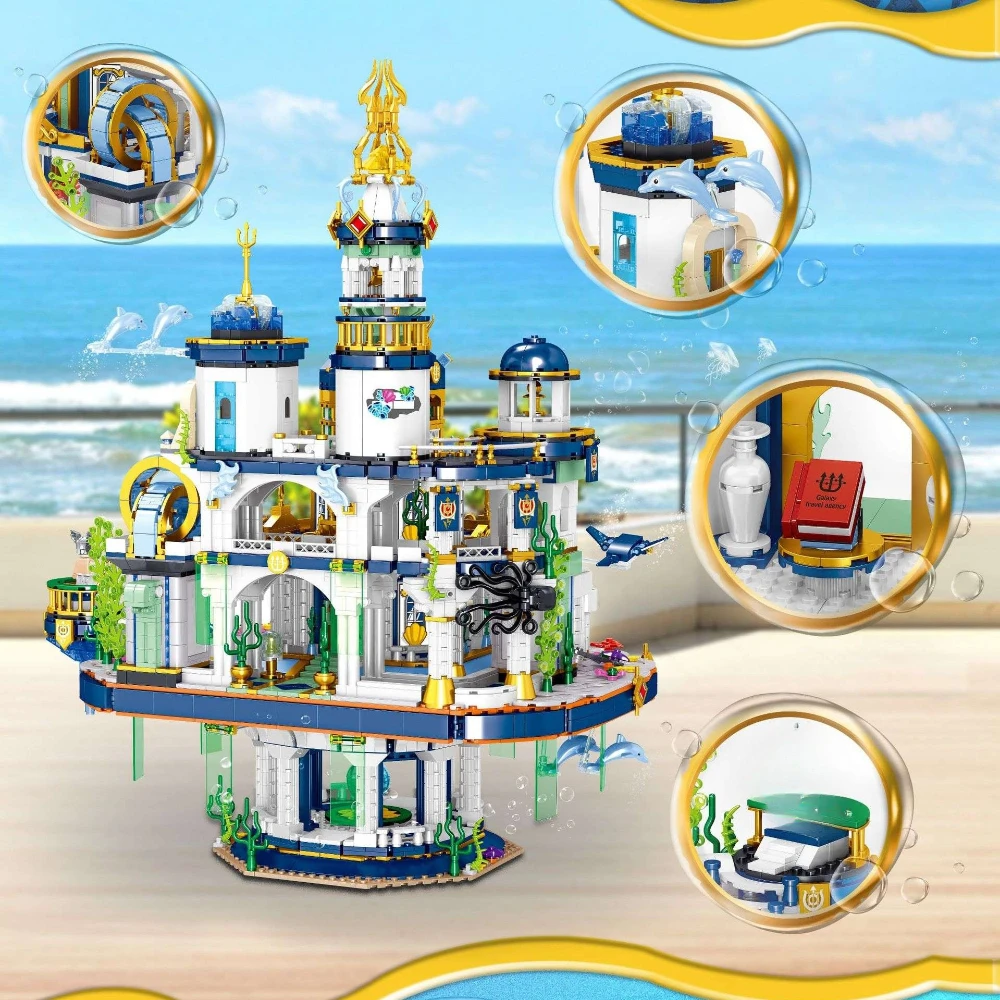 MOC Wonderland Sea God Palace Building Blocks Set Underwater World Dragon King Castle Architecture Toys For Birthday Xmas Gifts