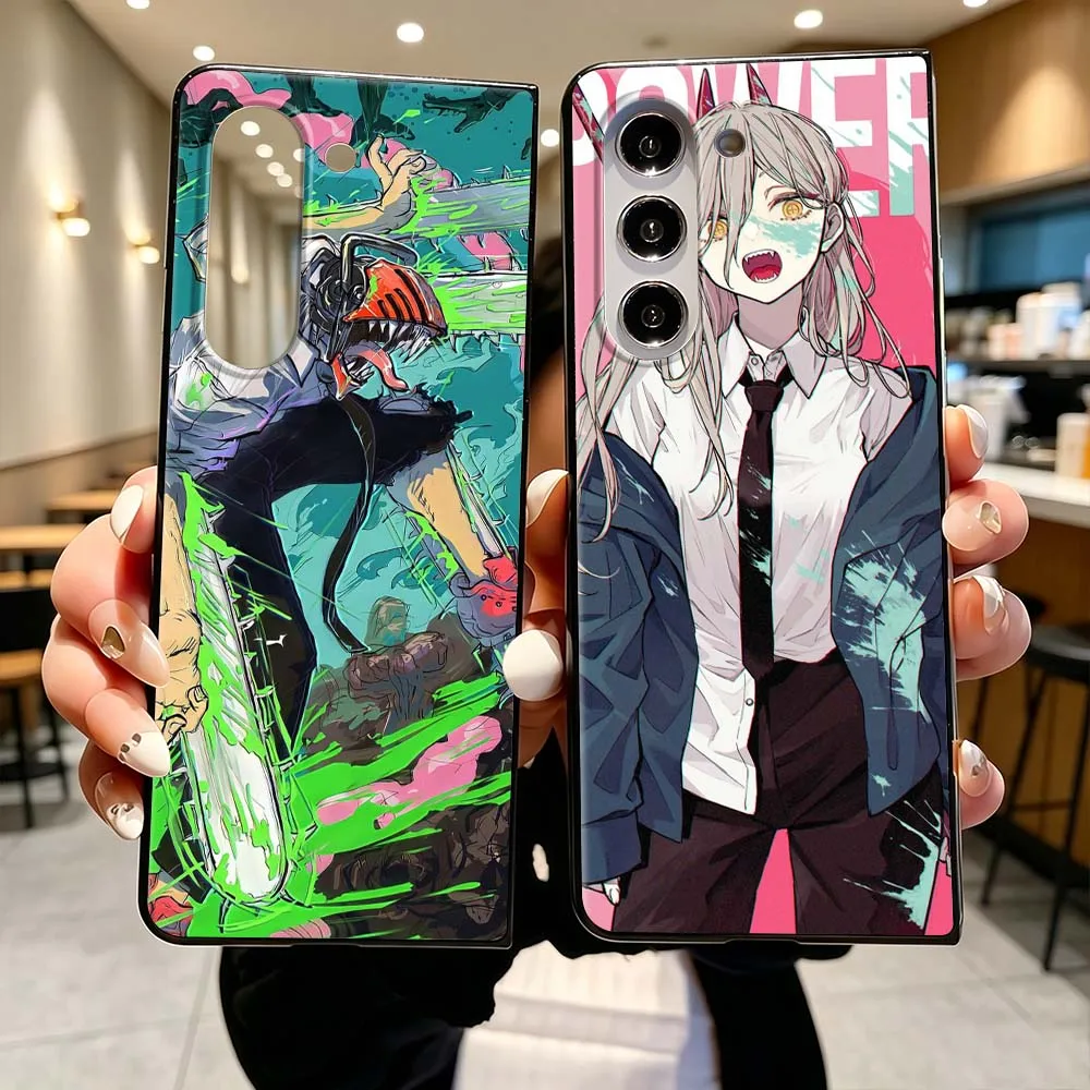 Anime Chainsaw Man Comics For Samsung Galaxy Z Fold 3 4 5 6 7 5G Matte Non-slip PC Shockproof Black Hard Cover Phone Case