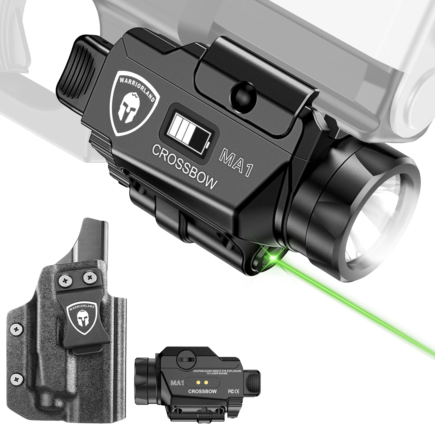 WARRIORLAND Universal Light Laser Combo with P320 Compact M18 Holster, Green Beam & LED Tactical Light, USB Rechargeable Flashli