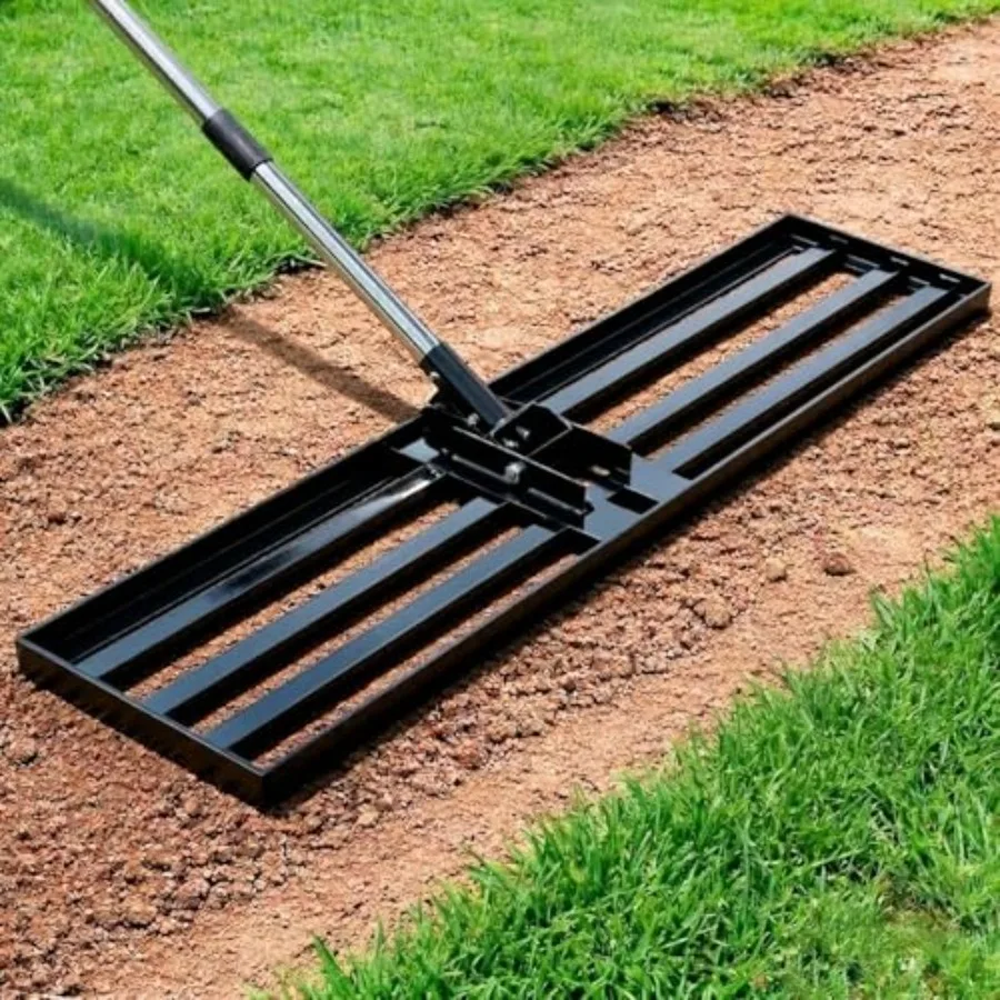 

Грабли для выравнивания газона 30x10 дюймов с ручкой из нержавеющей стали для полей для гольфа, дворов, пастбищ, садов, профессиональные ландшафтные грабли в цвете Si