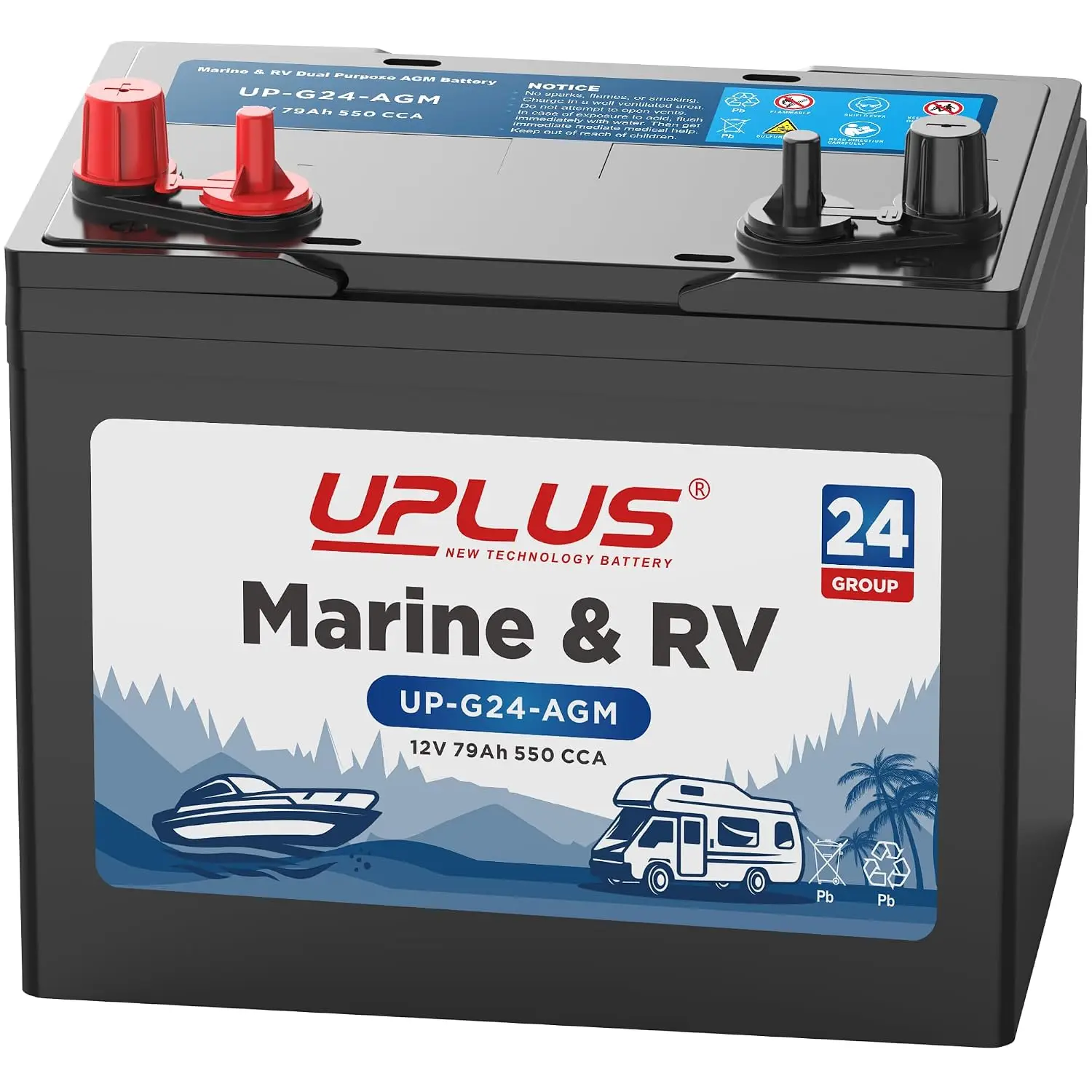 Dual Purpose AGM Marine Battery 12V 79AH 550CCA Deep Cycle Starting Boat RV Trolling Motor, Customized
