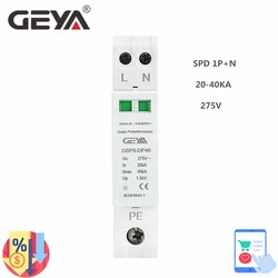 GEYA GSP9-DP40 AC SPD 1P+N 2P 275V 40KA Lightning Protection Surge Protective Device 18mm AC Surge Protector