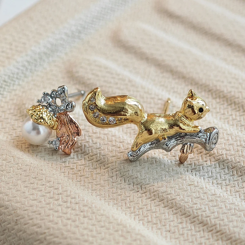 Pendientes ENSHIR de perlas de avellana y ardilla para mujer, personalidad francesa, joyería única de nueva tendencia, regalos al por mayor