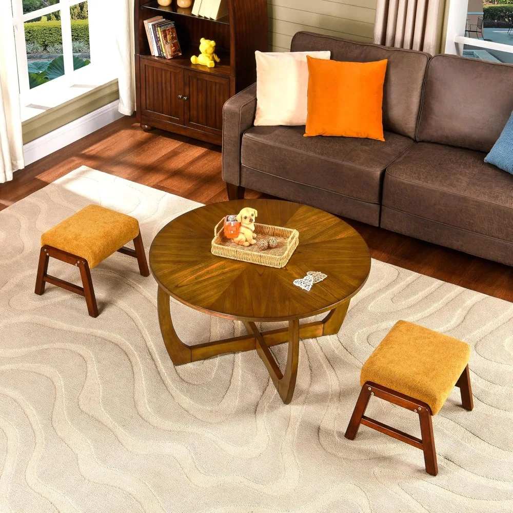 Round Wood Coffee Table, Mid Century Modern Round Walnut Coffee Tables for Living Room, 33.5 Dia. Circle Drum Coffee T