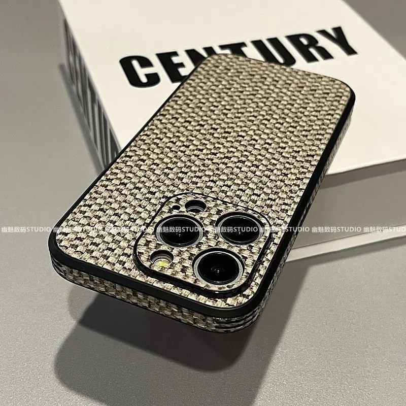 

Light khaki weave iPhone13 for iPhone15Promax case iPhone14 Creative iPhone11 All-inclusive iPhone12