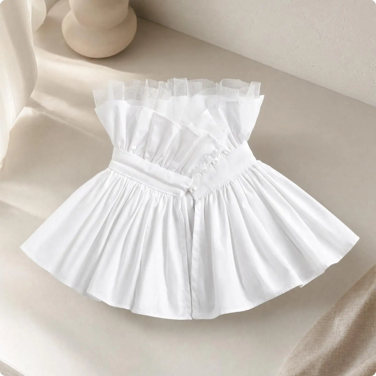 Women White Cape Collar Ruffled Shoulder Cape for Evening Dress Lace Mesh Faux Collar Accessory