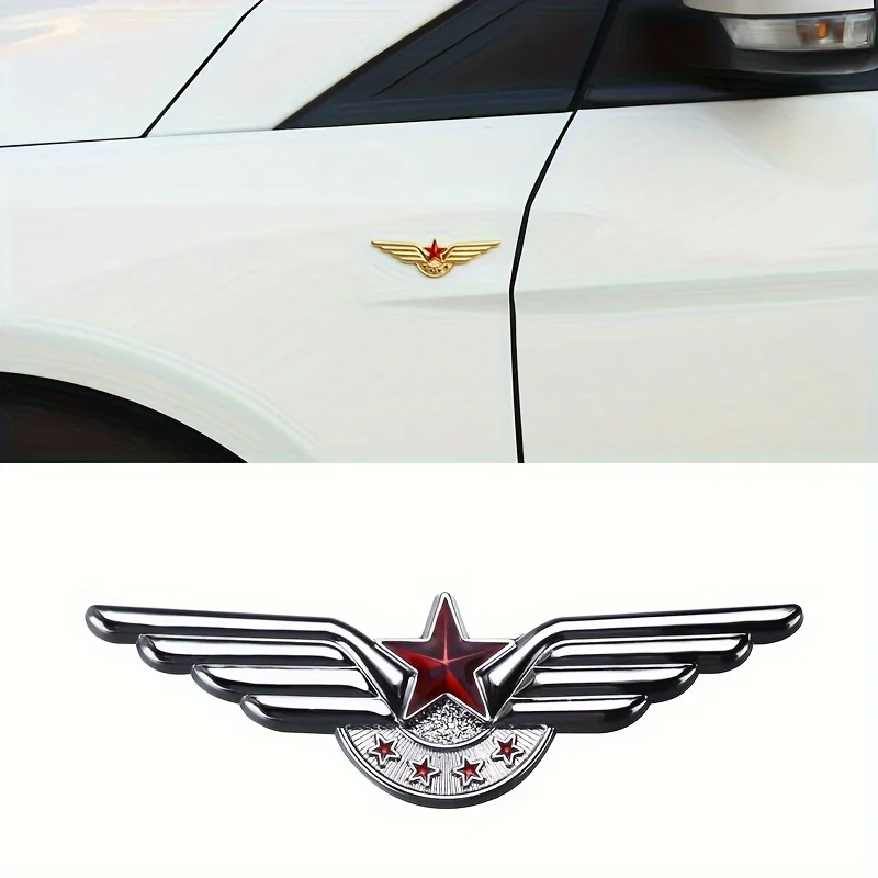 

A Unique Golden Five-star Sticker Badge, Civil Aviation Angel Wings Golden Car Emblem, - Side Plate Sticker