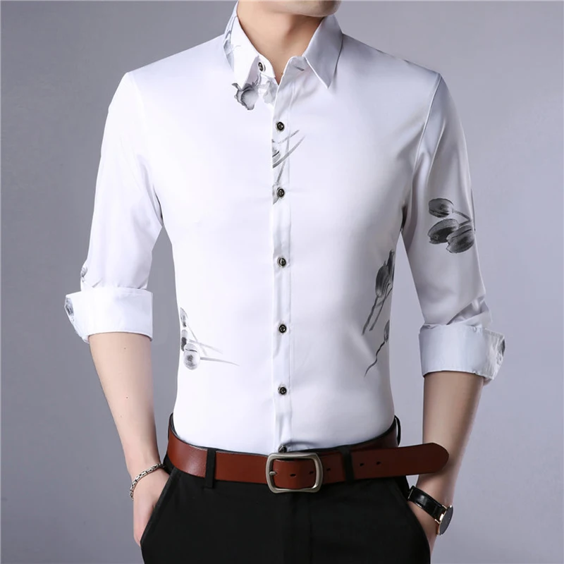

New Autumn Men's Printed Long Sleeve Shirt New Fashion Luxury Business Slim Fit Shirts Casual Party Night Club Shirts Men M-7XL