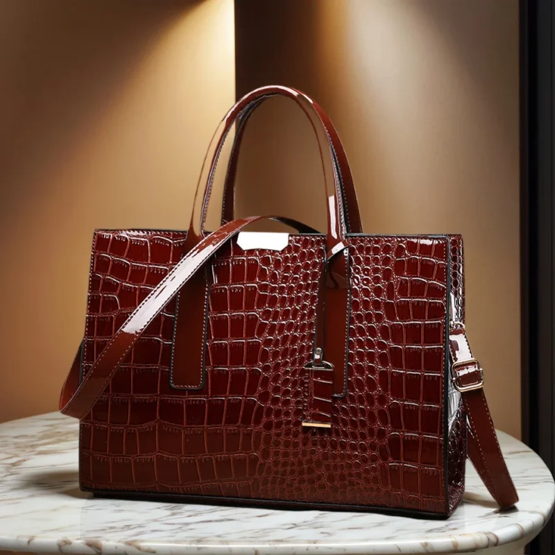 

Luxury Vintage Women's Crocodile Pattern Handbag Large Capacity Tote Bag Leather Business Shoulder Bag For Female