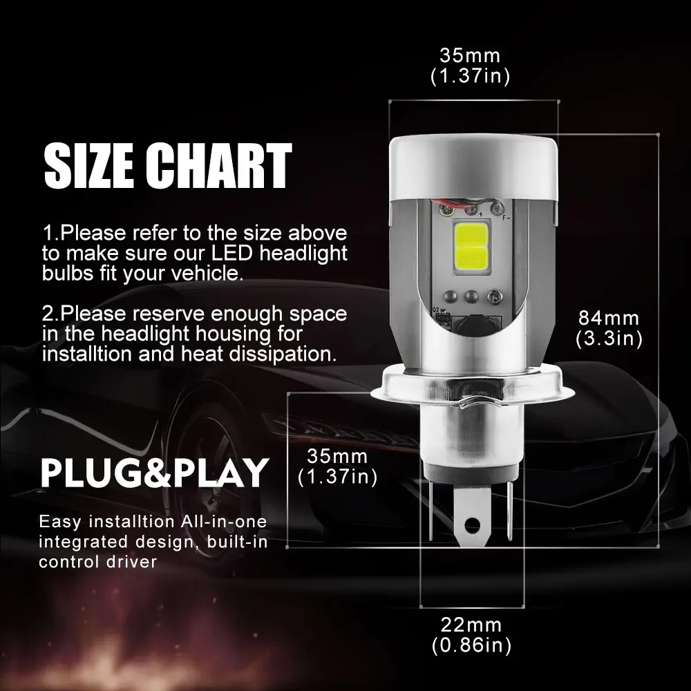 T4 Car LED Headlight H4 100W 10000LM Auto Headlamp COB Light Bulb