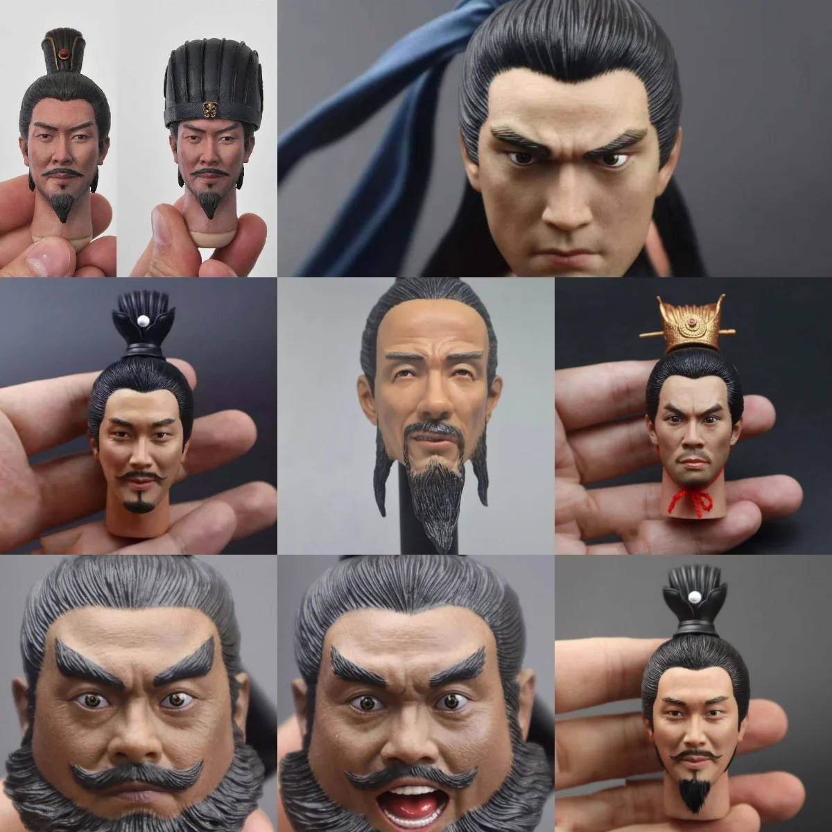 1/6 Romance of The Three Kingdoms Head Played Ancient Zhuge Liang Kong Ming Sima Yi Lu Bu Head Sculpt for 12in TBL HT Figure Toy