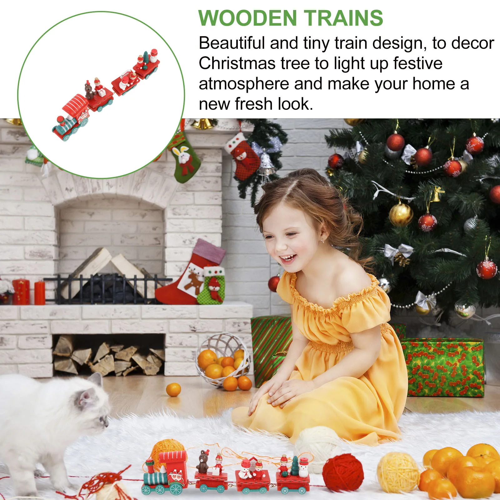 

Mini Train Wooden Craft Christmas Ornament Long Lasting Use Novelty Beautiful Decoration Kids Gift Interesting Design