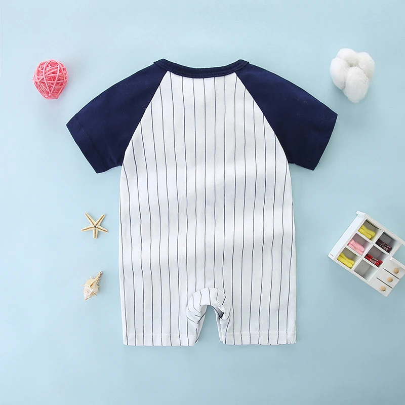 Baby baseball uniform pure cotton summer 0-1 year old baby boy short-sleeved harem newborn jumpsuit full moon crawling suit