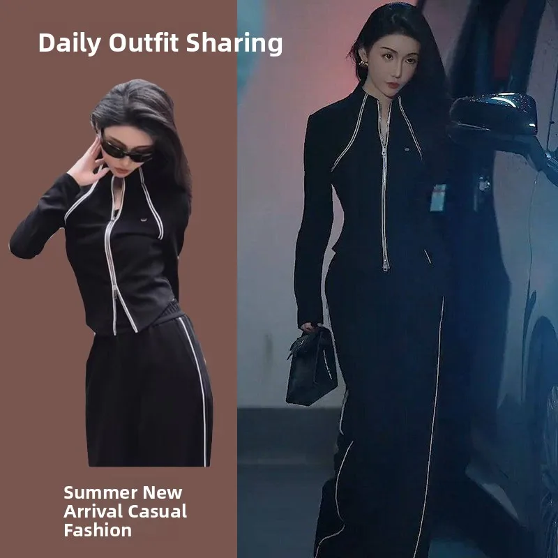

Korean Style Spring Autumn Women's Fashion Casual Sportswear Sweatshirt Straight Leg Pants Two Piece Set High Waist Long Pants