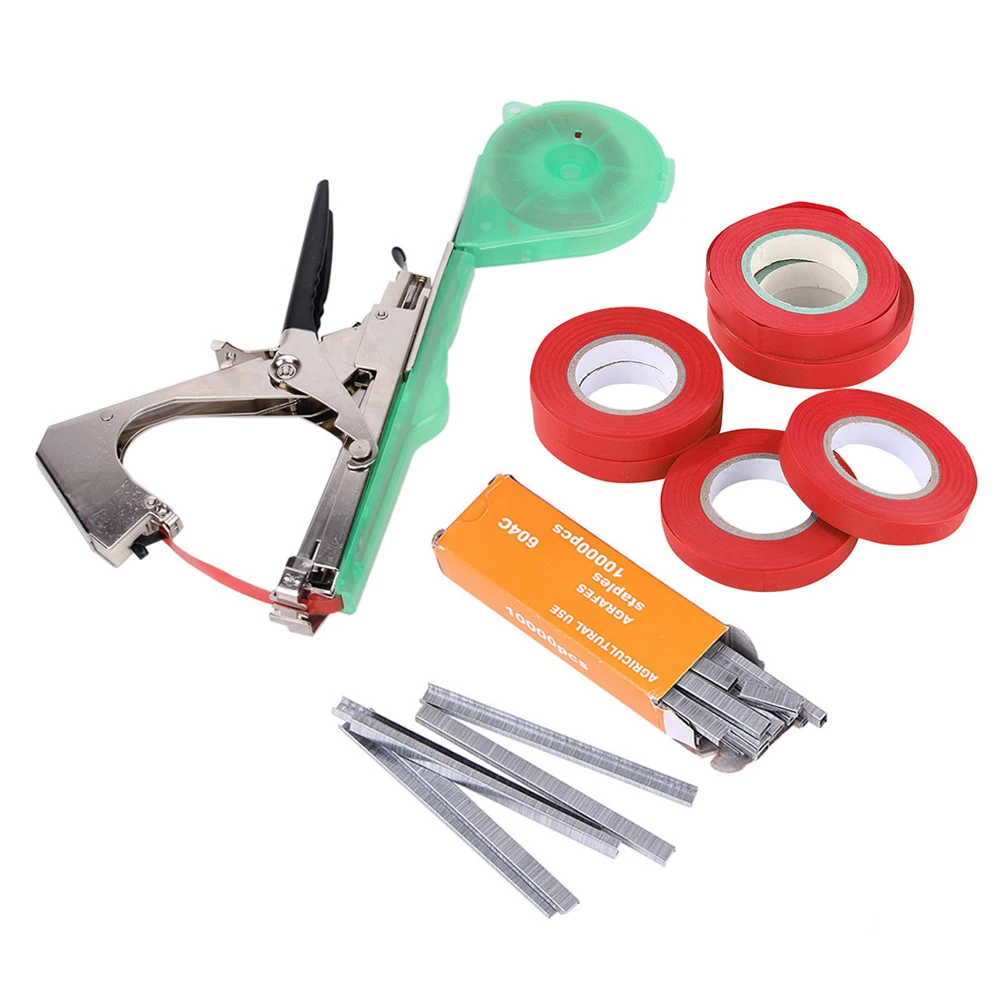 Plant Tying Machine Kit Garden Plant Tapetool Tapener+10 Rolls Tape Plant Branch Hand Tying Binding Machine Tool for Home Garden