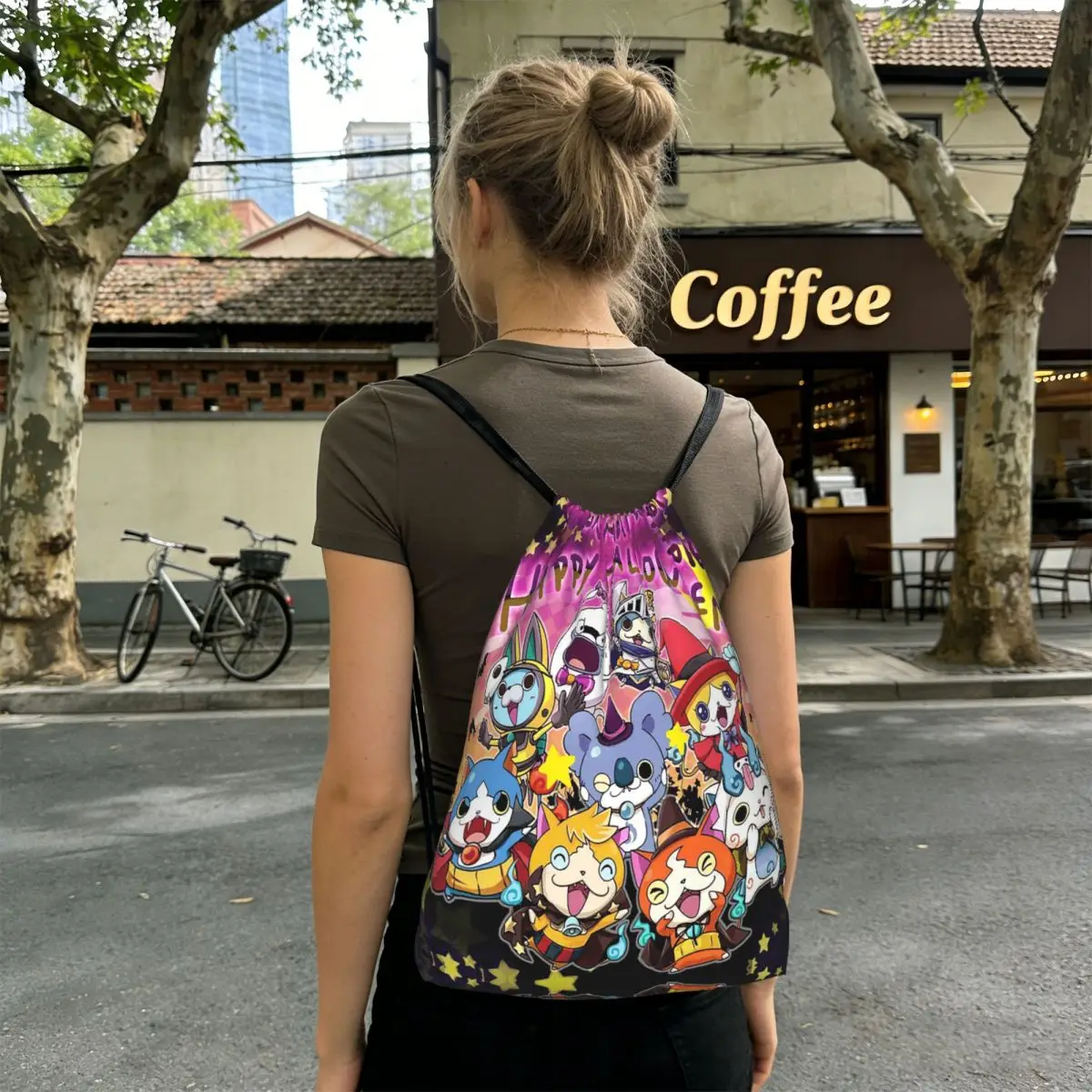 Yo-Kai Watch Cartoon Game Backpacks Portable Drawstring Bundle Pocket Sundries Bag Book Bags for Man Woman Students