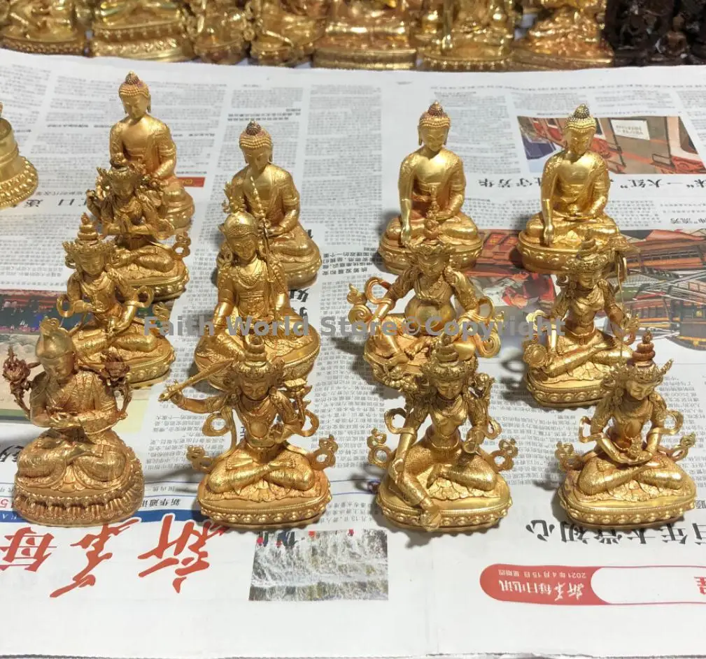 Wholesale Buddha statue A SET 12PCS copper figure of the Buddha Shakyamuni Amitabha Tara Jambhala Vajrasattva Guru Rinpoche