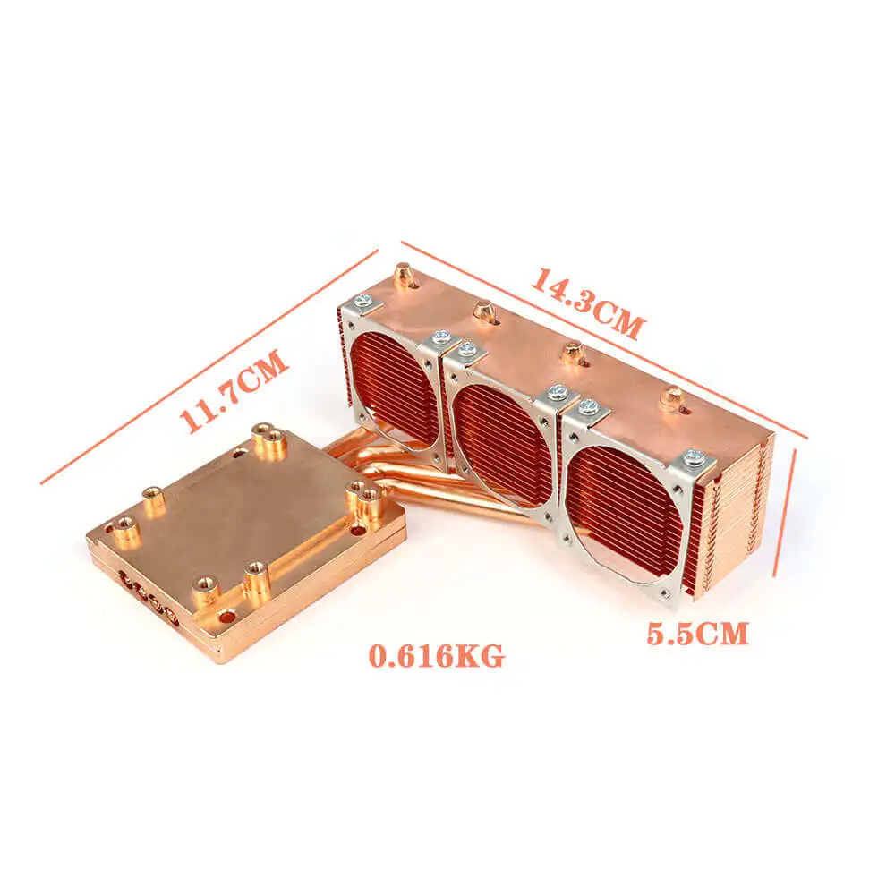 Dongguan Custom Pure Copper Server Radiator Copper Block Welding Heat Pipe Buckle Fin Heat Sink for LED Light