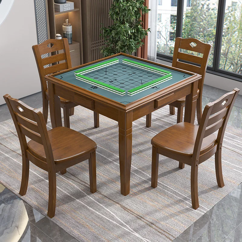 Solid mahjong table dining dual-purpose hand rub household square chess poker go chess card table and chair co