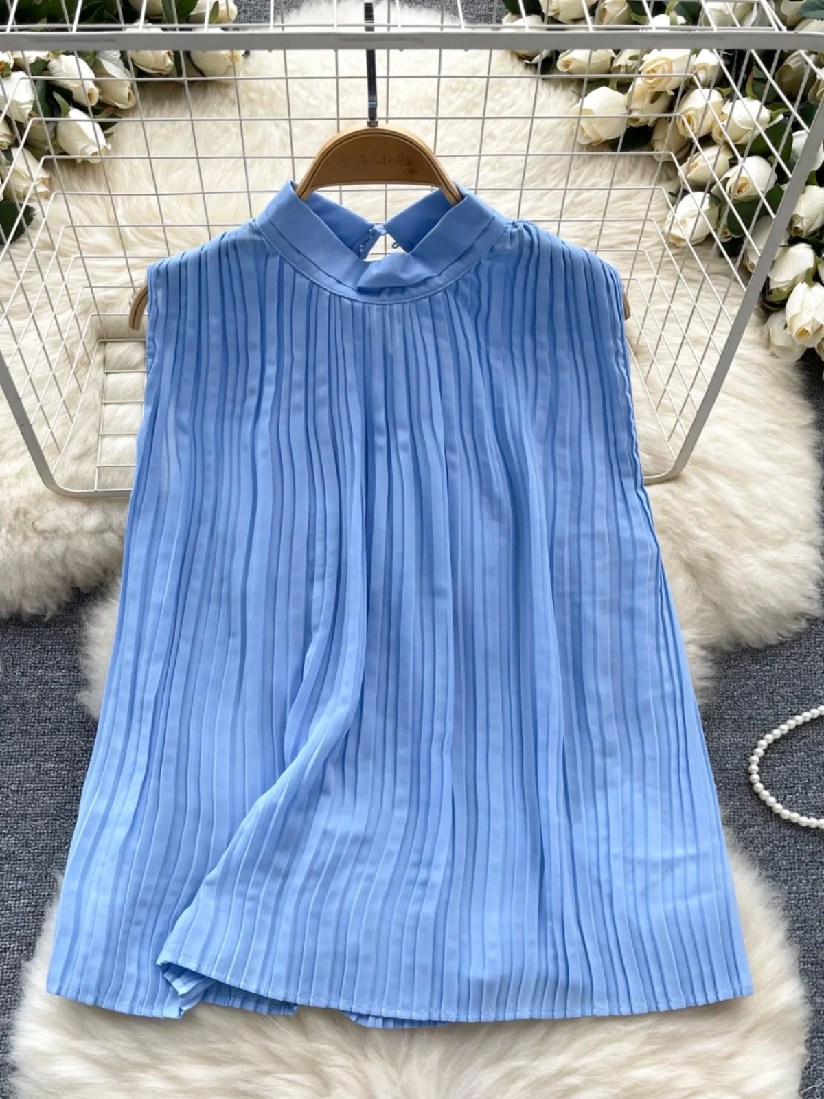 

Женская летняя свободная универсальная плиссированная антивозрастная очаровательная корейская блузка с воротником Ele Svel, новый дизайн